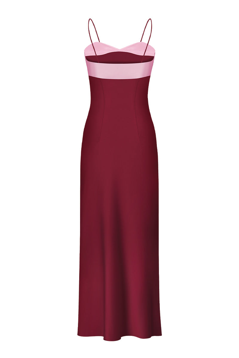 SWAN SLIP MAXI DRESS IN BURGUNDY AND PINK - CULT MIA