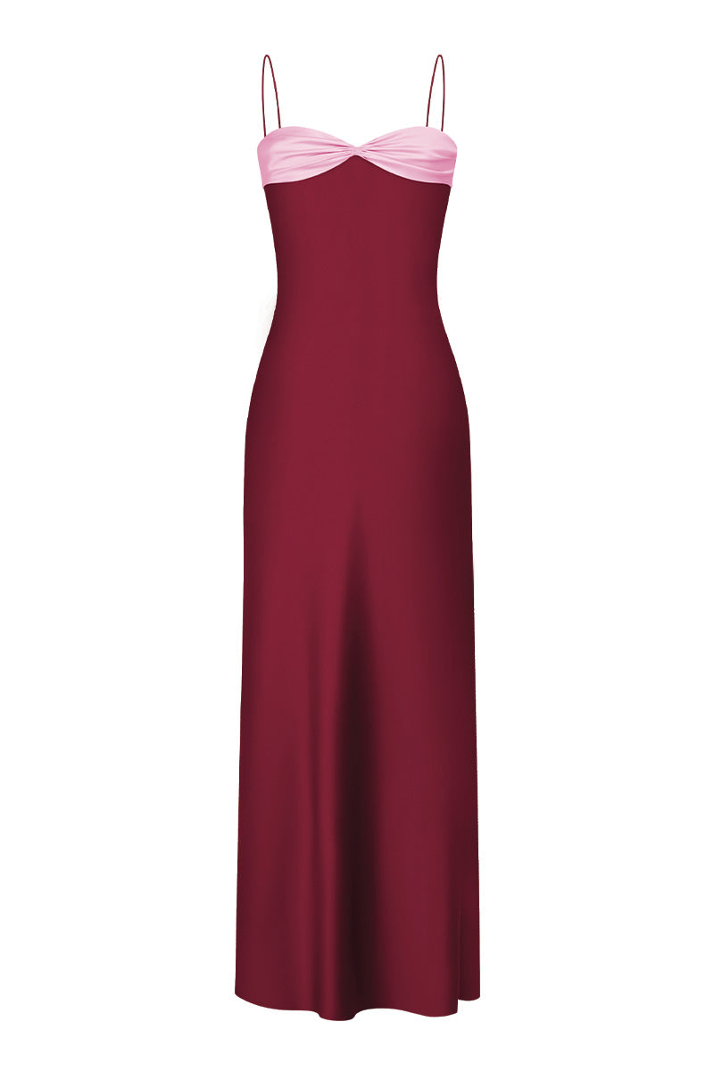 SWAN SLIP MAXI DRESS IN BURGUNDY AND PINK - CULT MIA