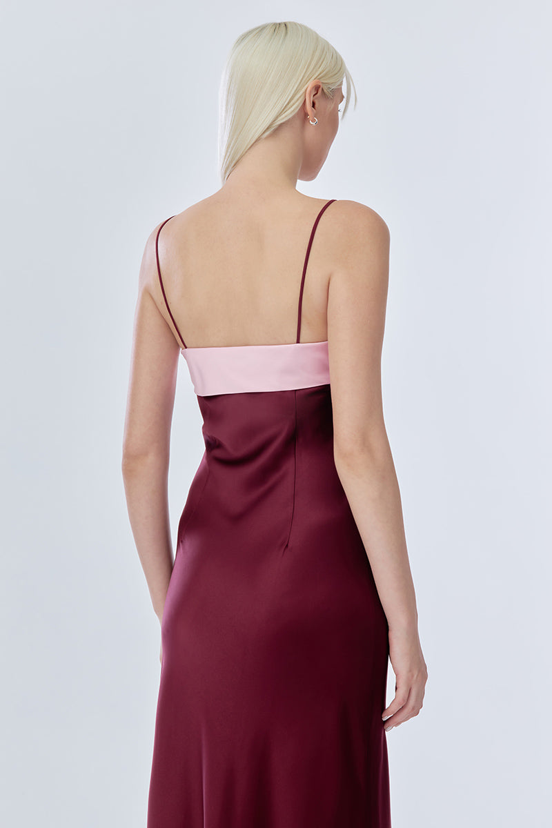 SWAN SLIP MAXI DRESS IN BURGUNDY AND PINK - CULT MIA