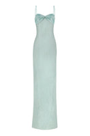 Dusty blue lace maxi dress by Stolen Stores featuring a flowing silhouette and elegant design.
