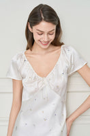 Beige Silk Nightgown for women by MANITO, featuring a flowing design and soft fabric, perfect for comfortable sleepwear.