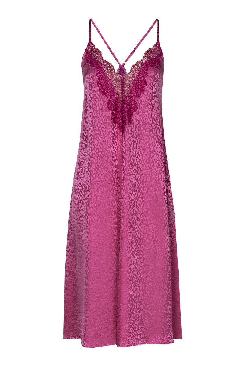 NK IMODE Sydney Seaside A-line long silk gown in freesia color, showing elegant flowing fabric and detailed design.