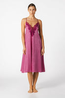 NK IMODE Sydney Seaside A-line long silk nightgown in vibrant freesia color, flowing design with delicate fabric details.