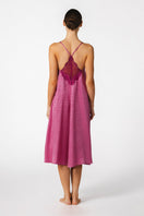 NK IMODE Sydney Seaside A-line long silk nightgown in freesia, flowing design with delicate fabric and elegant neckline.