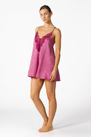 NK IMODE Sydney Seaside A-line silk chemise nightgown in vibrant freesia color, with delicate straps and smooth, flowing fabric.