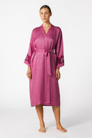 Long silk kimono robe in freesia color by NK IMODE, featuring a flowing design with elegant, lightweight fabric.