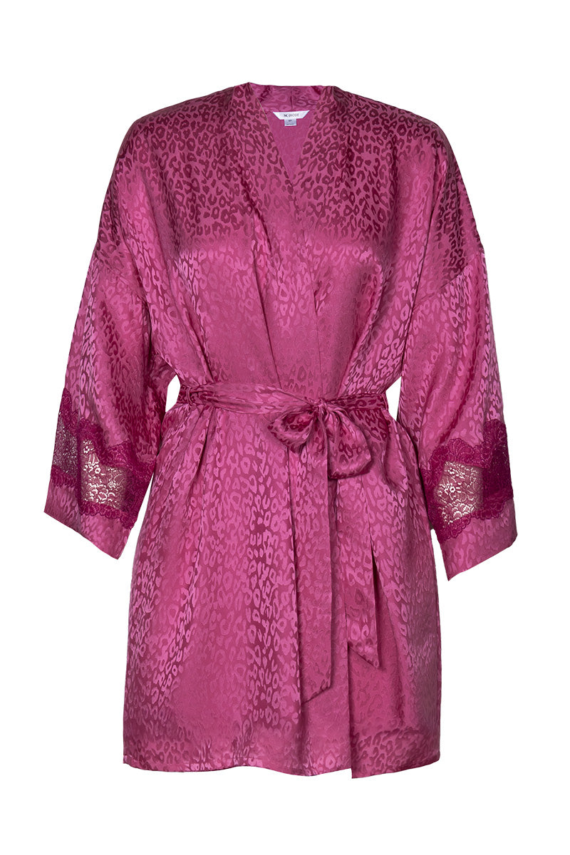NK IMODE Sydney Seaside Short Silk Kimono in Freesia, lightweight robe with floral pattern and elegant design.