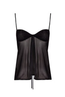 Black lingerie top by JC Pajares, stylish and fitted, shown on a model highlighting the delicate fabric and design details.