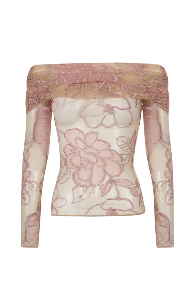 Pink sheer lingerie top by JC Pajares, lightweight and delicate fabric, featuring a feminine design with subtle ruffles and adjustable straps.