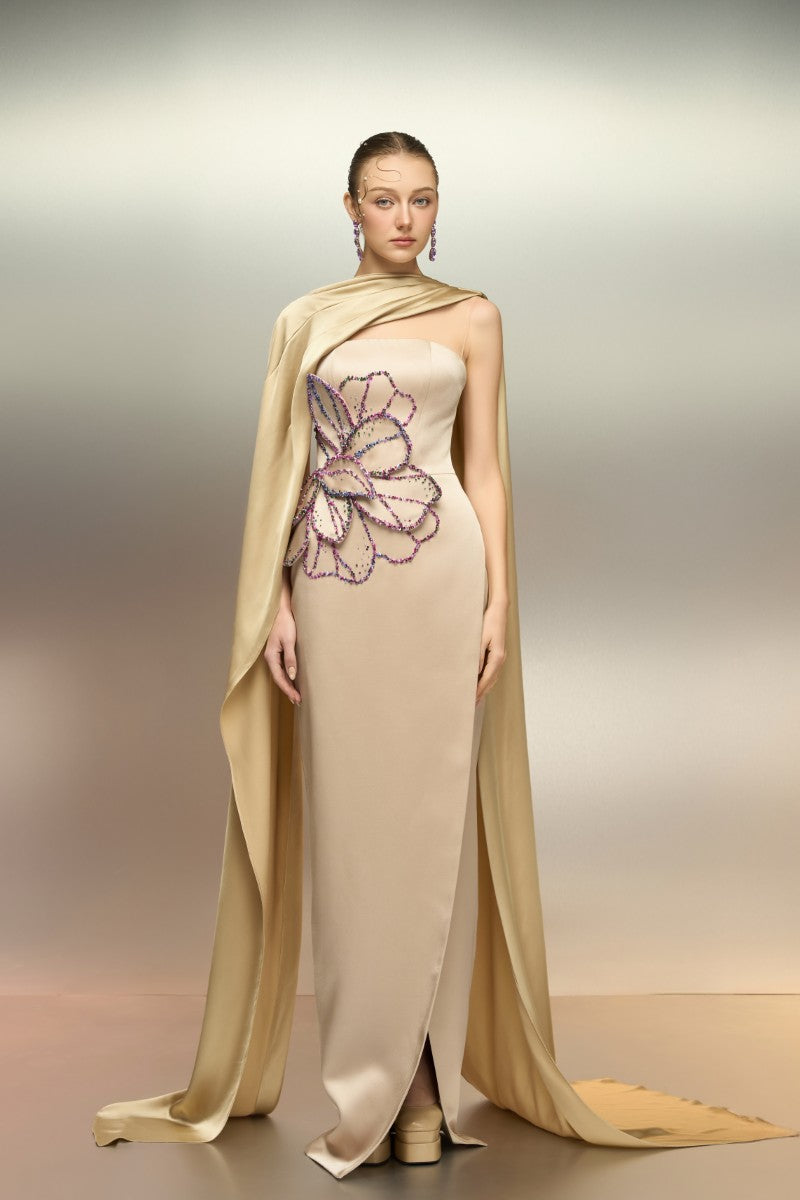 SABBARA SILK TAFFETA DRESS IN BEIGE - CULT MIA