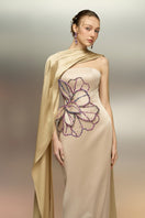 Beige SABBARA Silk Taffeta gown by 21Six, featuring elegant fabric and a flowing silhouette.