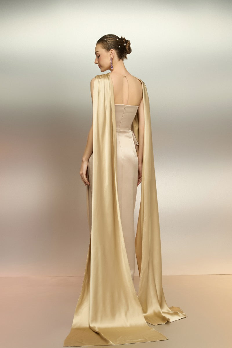 SABBARA SILK TAFFETA DRESS IN BEIGE - CULT MIA