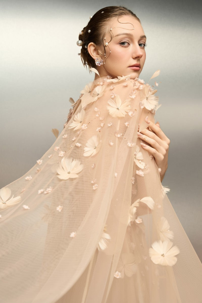 RUMRAM TULLE FLOWER DRESS IN BEIGE | CULT MIA