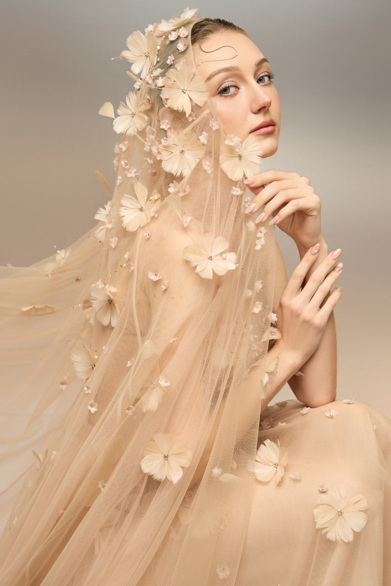 RUMRAM TULLE FLOWER DRESS IN BEIGE - CULT MIA