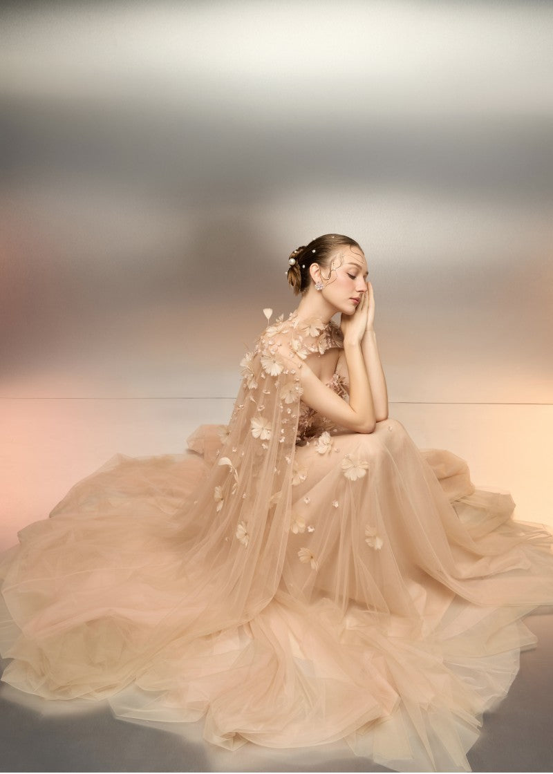 RUMRAM TULLE FLOWER DRESS IN BEIGE - CULT MIA
