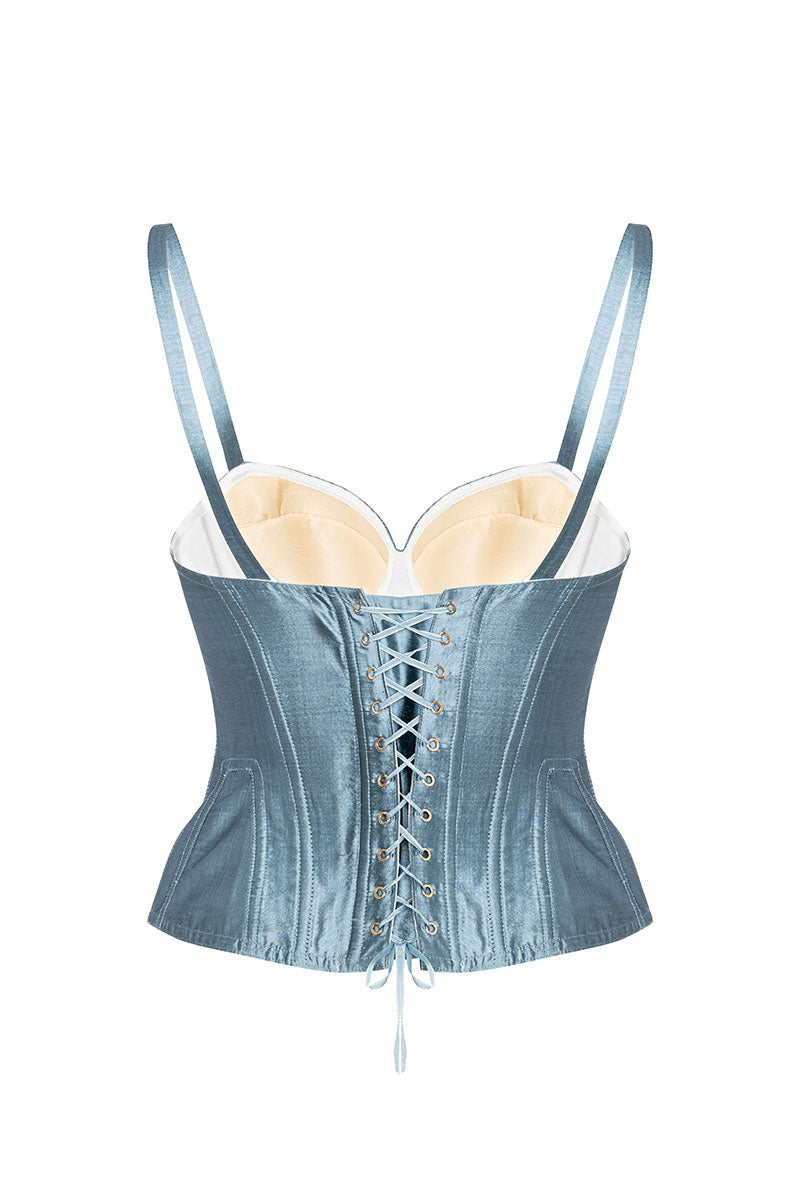 TAFFETA MARION CORSET IN BLUE GRAY - CULT MIA