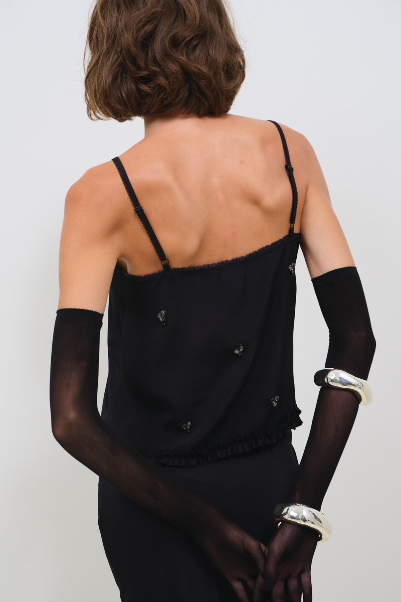 EMBROIDERED CAMISOLE IN CRINKLED CHIFFON - CULT MIA