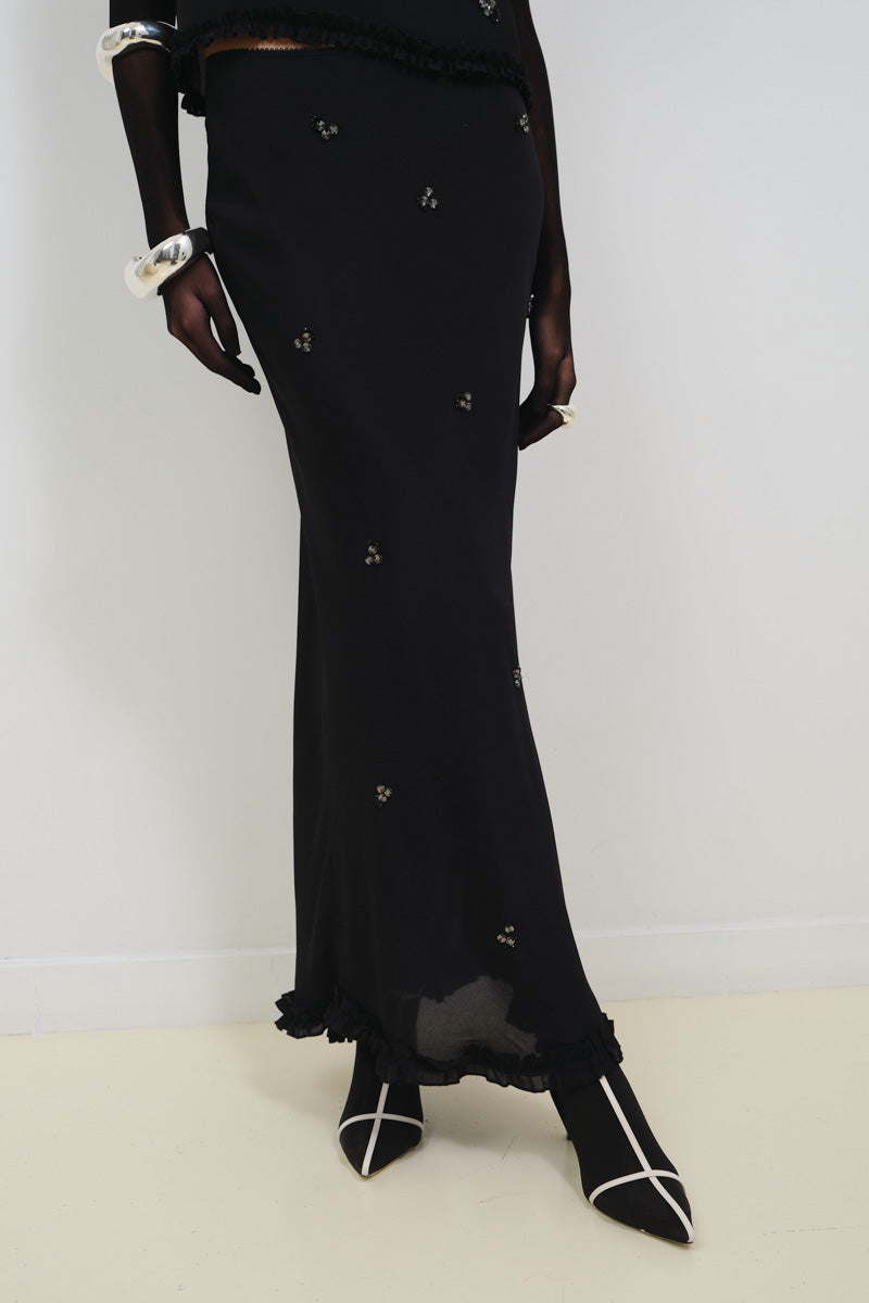 EMBROIDERED SKIRT IN CRINKLED CHIFFON - CULT MIA