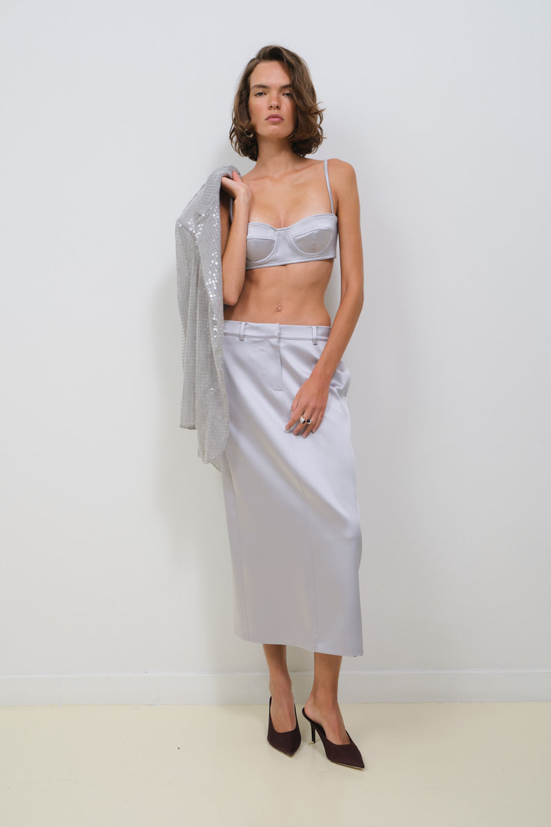 STRUCTURED SILVER SATIN SKIRT | CULT MIA | TAGG