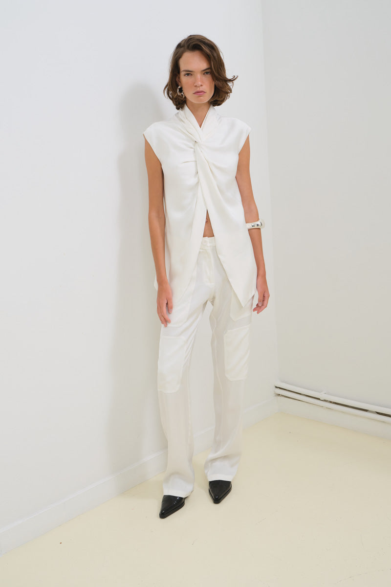 SATIN CARGO PANTS WITH EMBROIDERY - CULT MIA
