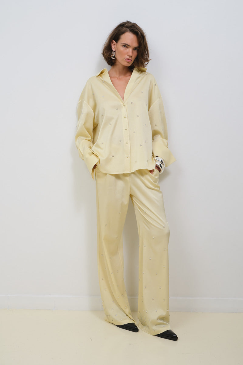 OVERSIZED SHIRT WITH CRYSTAL EMBROIDERY - CULT MIA