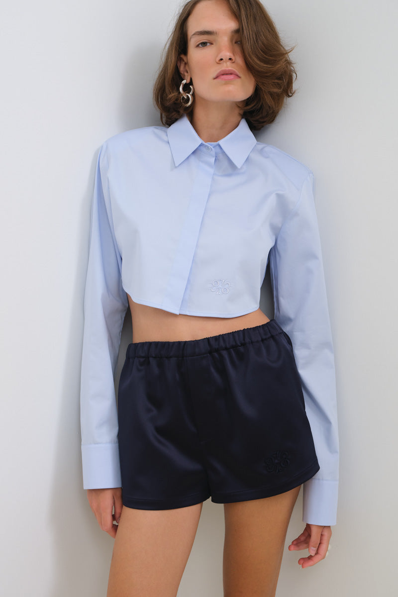 CROPPED POPLIN SHIRT WITH SHOULDER PADS - CULT MIA