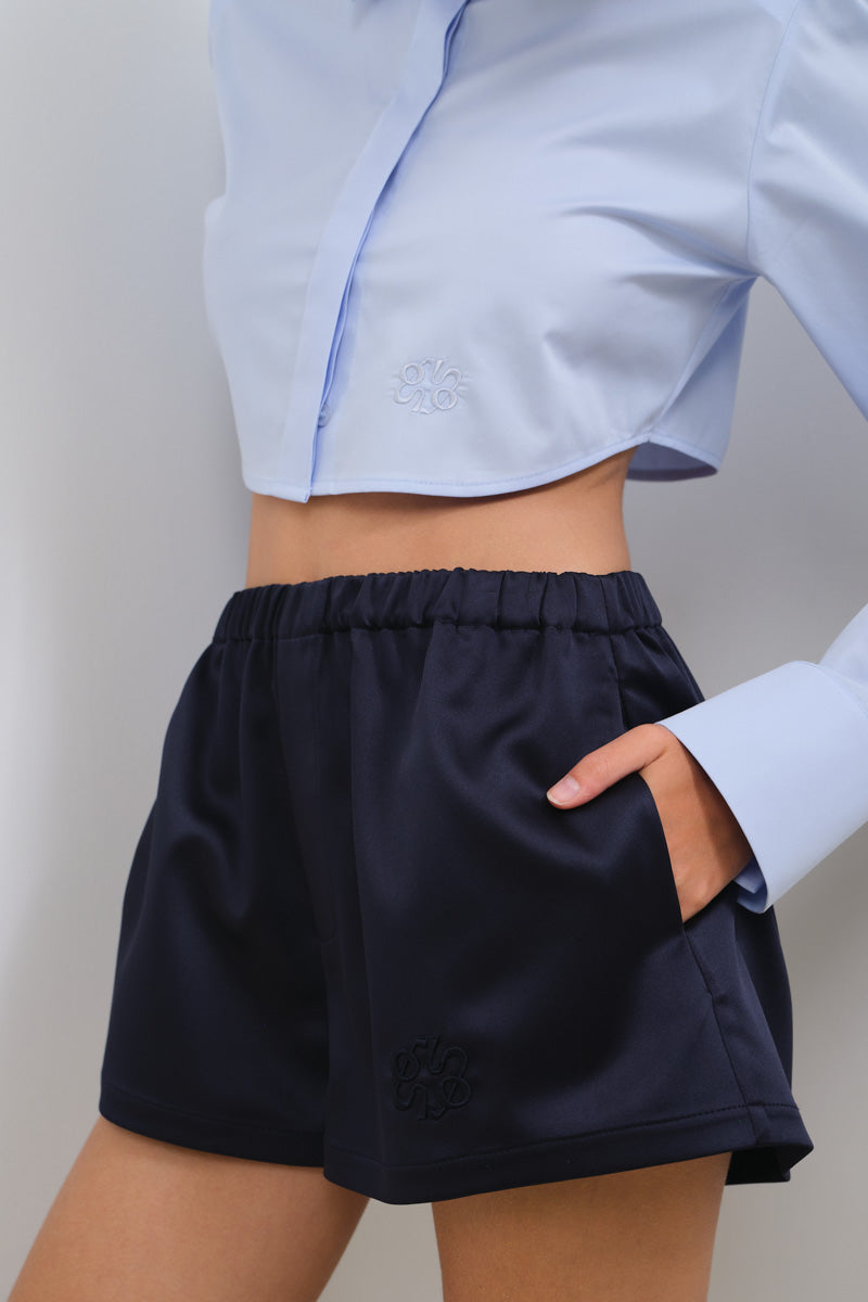 CROPPED POPLIN SHIRT WITH SHOULDER PADS - CULT MIA