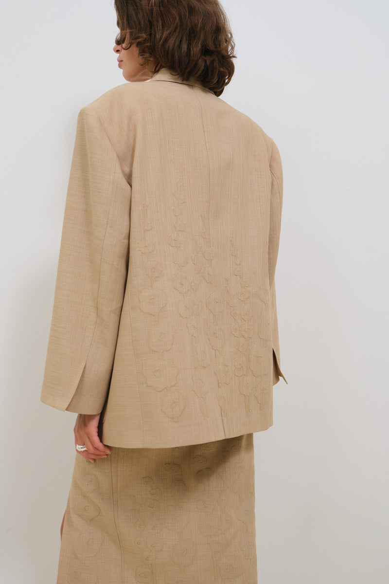 LINEN PENCIL SKIRT WITH EMBROIDERY - CULT MIA