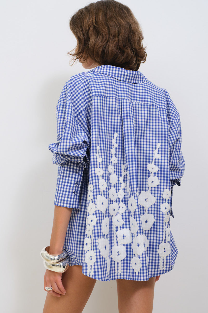 POPLIN GINGHAM BOXER SHORTS WITH LACE TRIM - CULT MIA