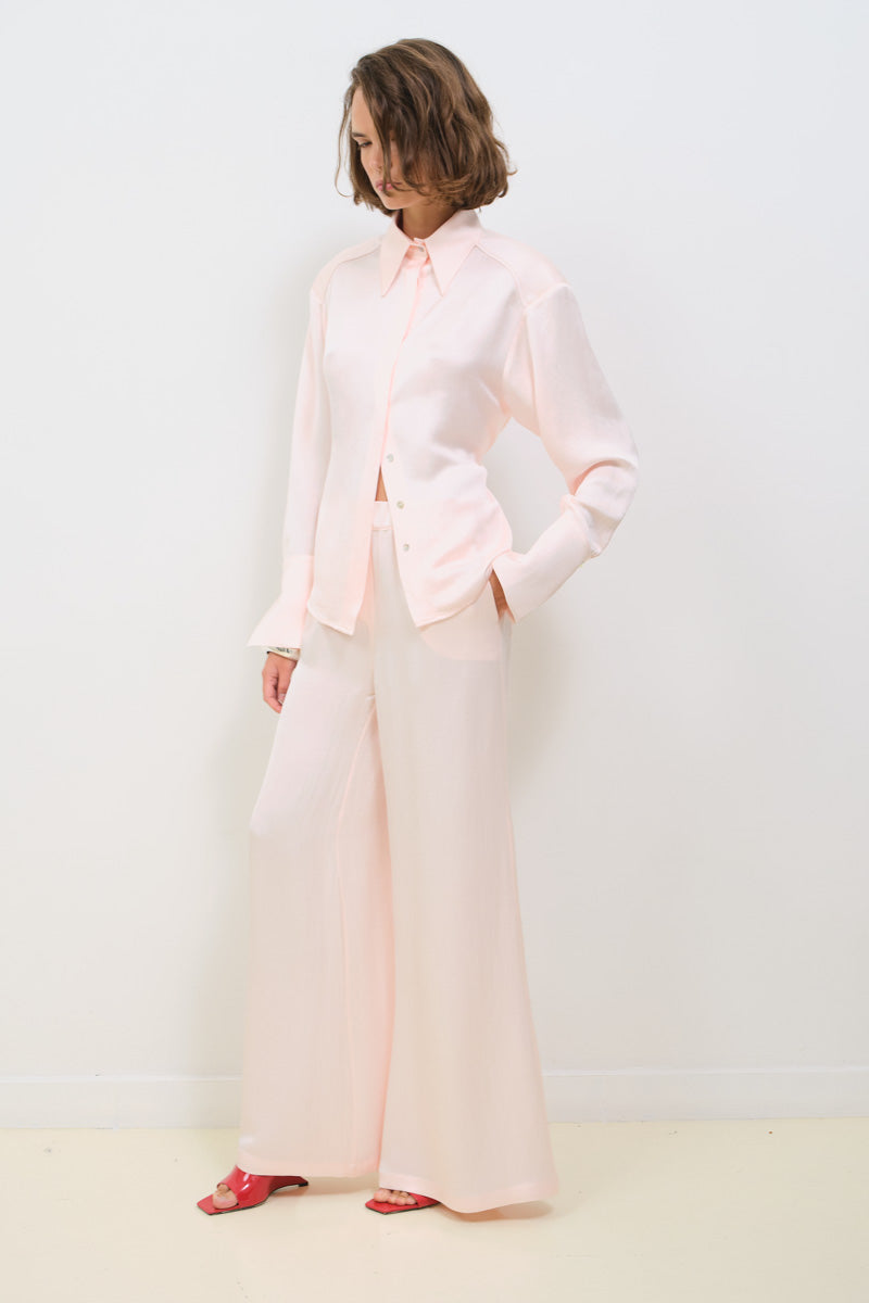 SATIN SHIRT WITH SHOULDER PADS AND BELT WITH BUCKLE - CULT MIA