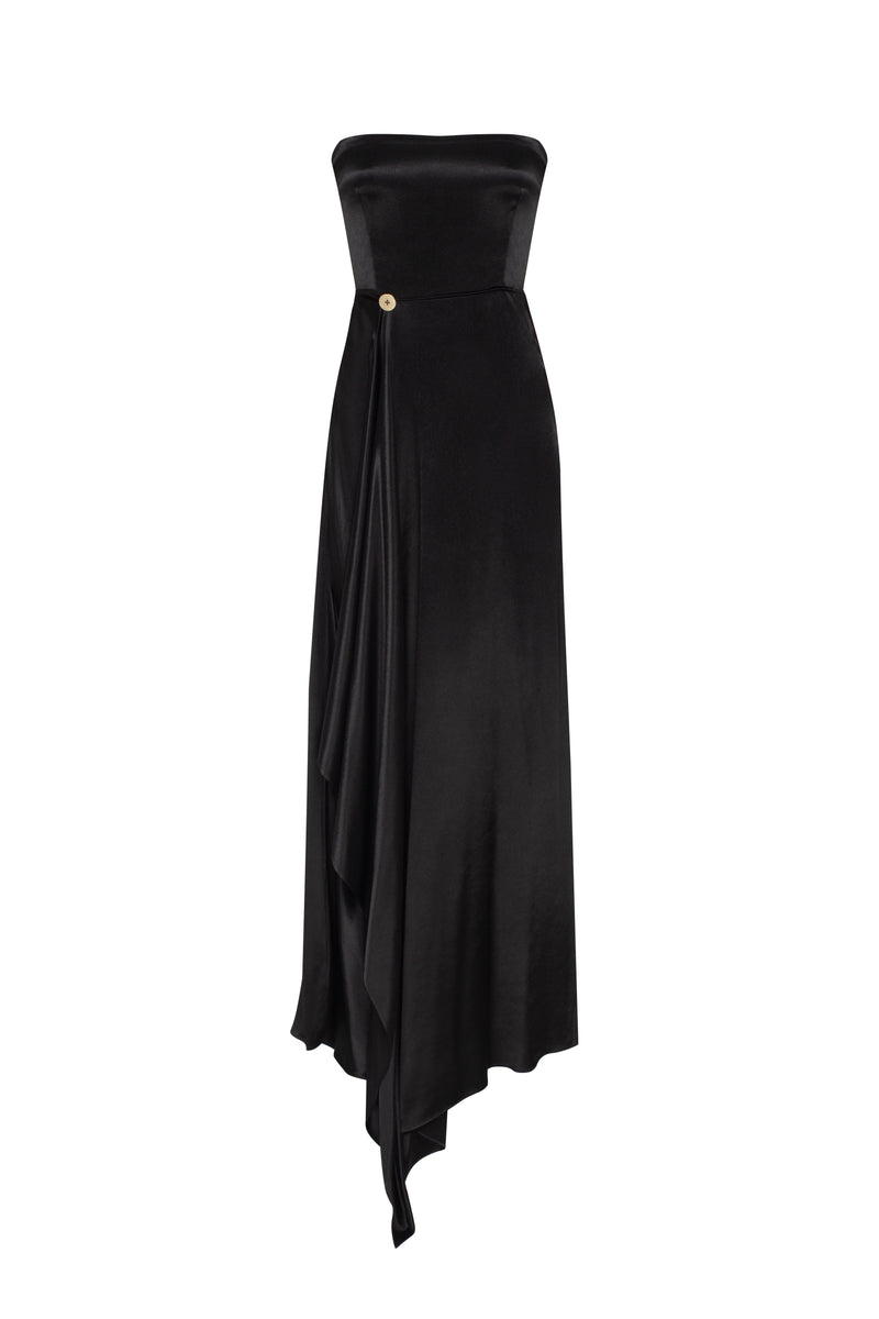 GABRIELA MAXI BONED DRESS WITH OVERWRAP ASYMMETRIC FRONT LINE - CULT MIA