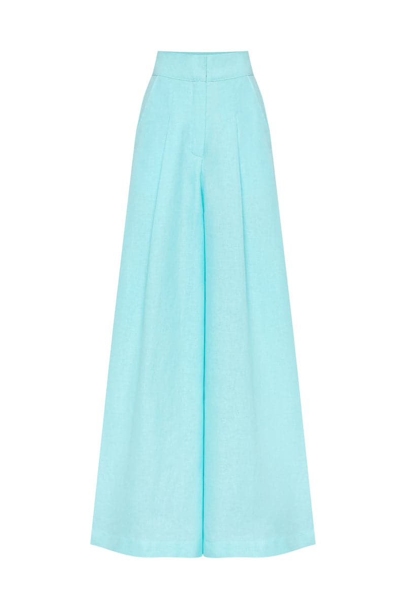 LIGHT TURQUOISE HIGH-RISE WIDE-LEG PANTS - CULT MIA