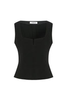 Black TAGG tank top, sleeveless tops with a fitted design, displayed on a hanger against a neutral background.