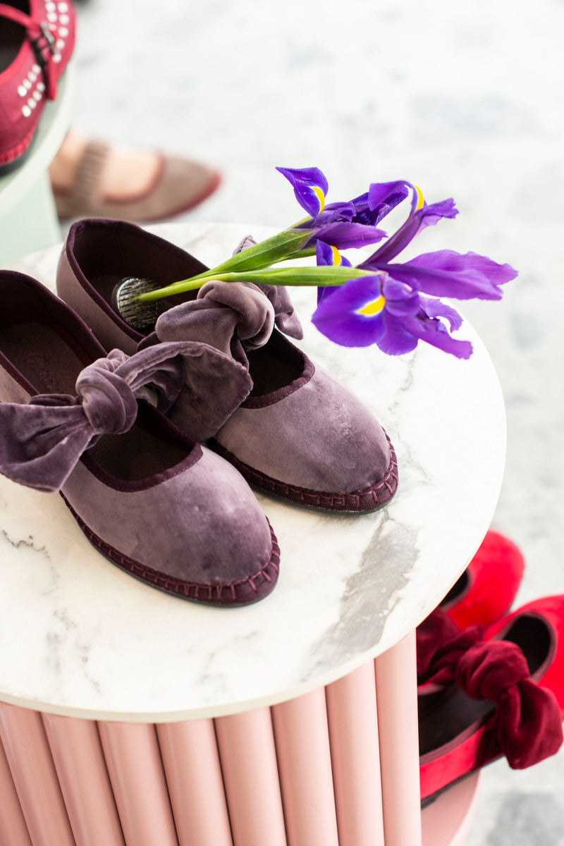 Flabelus Lyra purple flats with amethyst purple accents and matching piping, stylish and comfortable footwear for women.