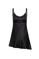 Black Scarlett Gasque Temptation mini slip dress featuring a sleek fit and ghost back design, perfect for evening wear.