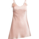 Scarlett Gasque Temptation mini slip dress in Peach Bloom, front view showcasing the soft fabric and stylish design.