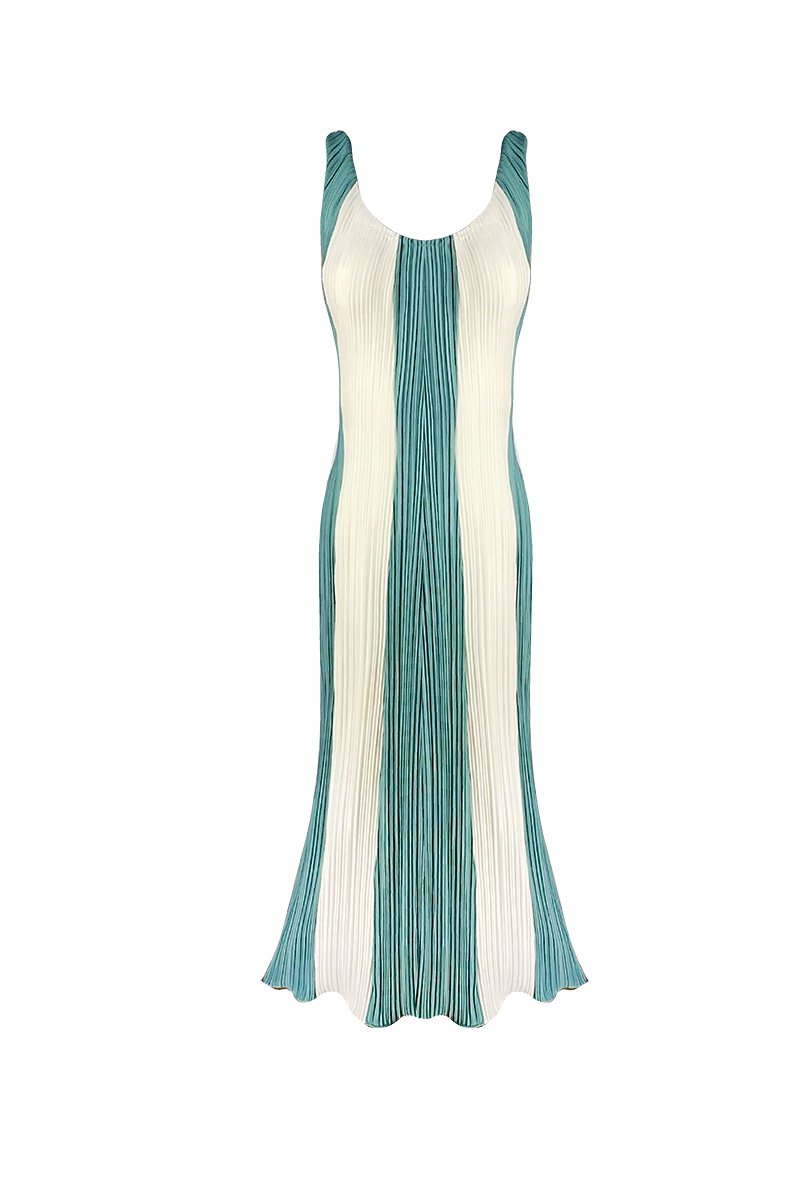 CORRIENTE OFF WHITE AND LAKE GREEN MIDI DRESS - CULT MIA