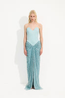 Urban Muse Thalassa gown in aqua mint, long flowing maxi dress with elegant design and soft fabric, perfect for special occasions.