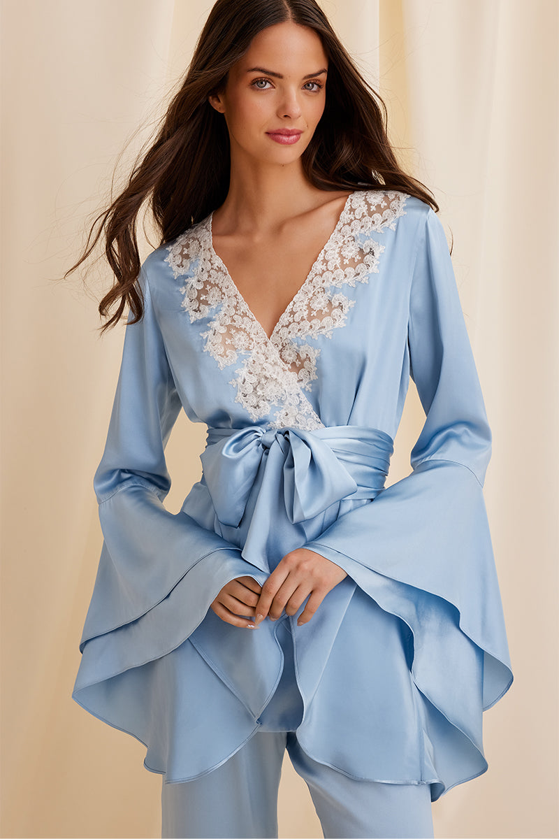 Blue Scarlett Gasque The Darling Robe displayed front view with soft fabric and elegant design.