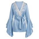 Scarlett Gasque The Darling Robe in blue, featuring soft fabric and a relaxed fit, displayed hanging with a front view.