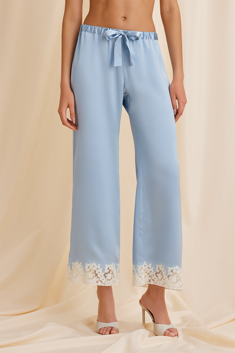 Front view of Scarlett Gasque THE JAYNE PANT in blue, showcasing the stylish, tailored pants with a comfortable fit.