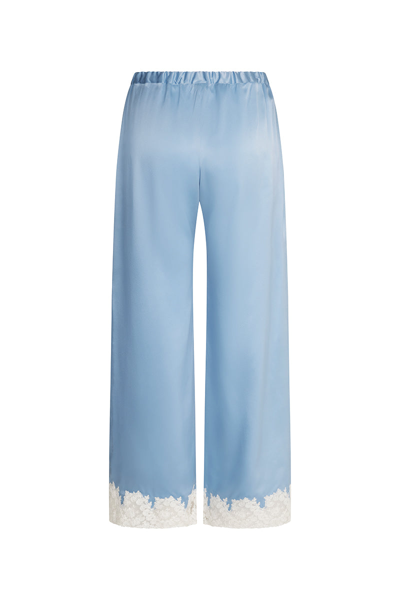 Scarlett Gasque The Jayne Pant in ghost back blue, stylish loose-fit pants with high waist and wide-leg design.