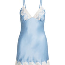 Blue mini slip dress by Scarlett Gasque, featuring a sleek fit and stylish design, shown from the front in the image.
