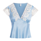 Scarlett Gasque The Jayne Top shirt in blue with ghost front design, stylish women's casual top with long sleeves.