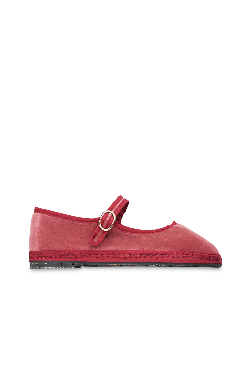 Flabelus Theresa pink flats with dark pink piping, featuring a sleek design and comfortable slip-on style.