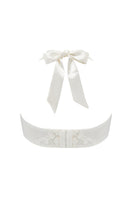 White Scarlett Gasque Velma bra with ghost back design, featuring smooth fabric and supportive straps.