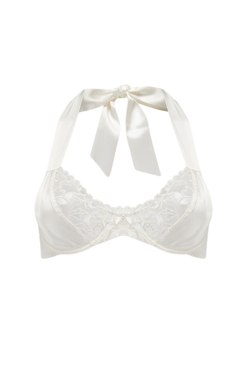 Scarlett Gasque Velma bra in ghost white with adjustable straps, soft fabric, and seamless design for comfortable wear.