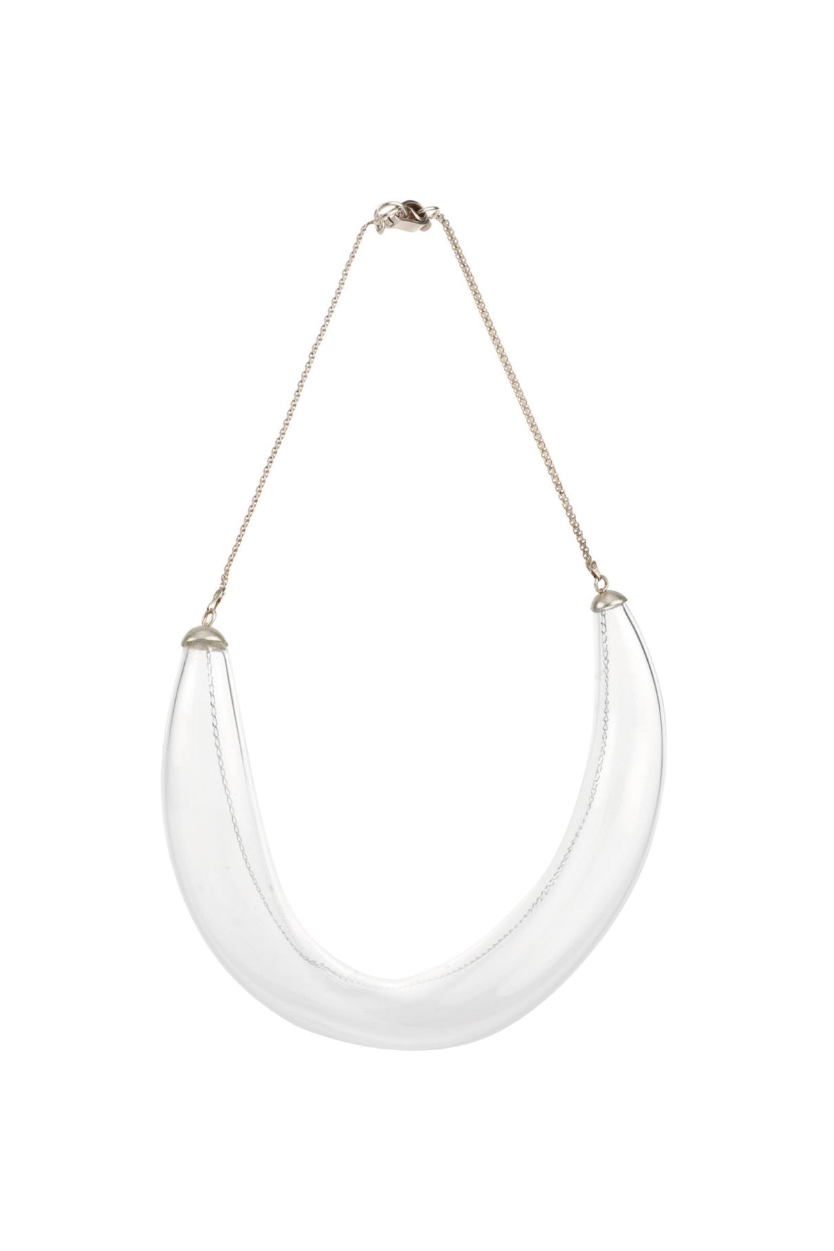 Elegant thin glass choker necklace by MAZ Manuela Álvarez featuring a delicate, transparent glass design on a sleek chain.