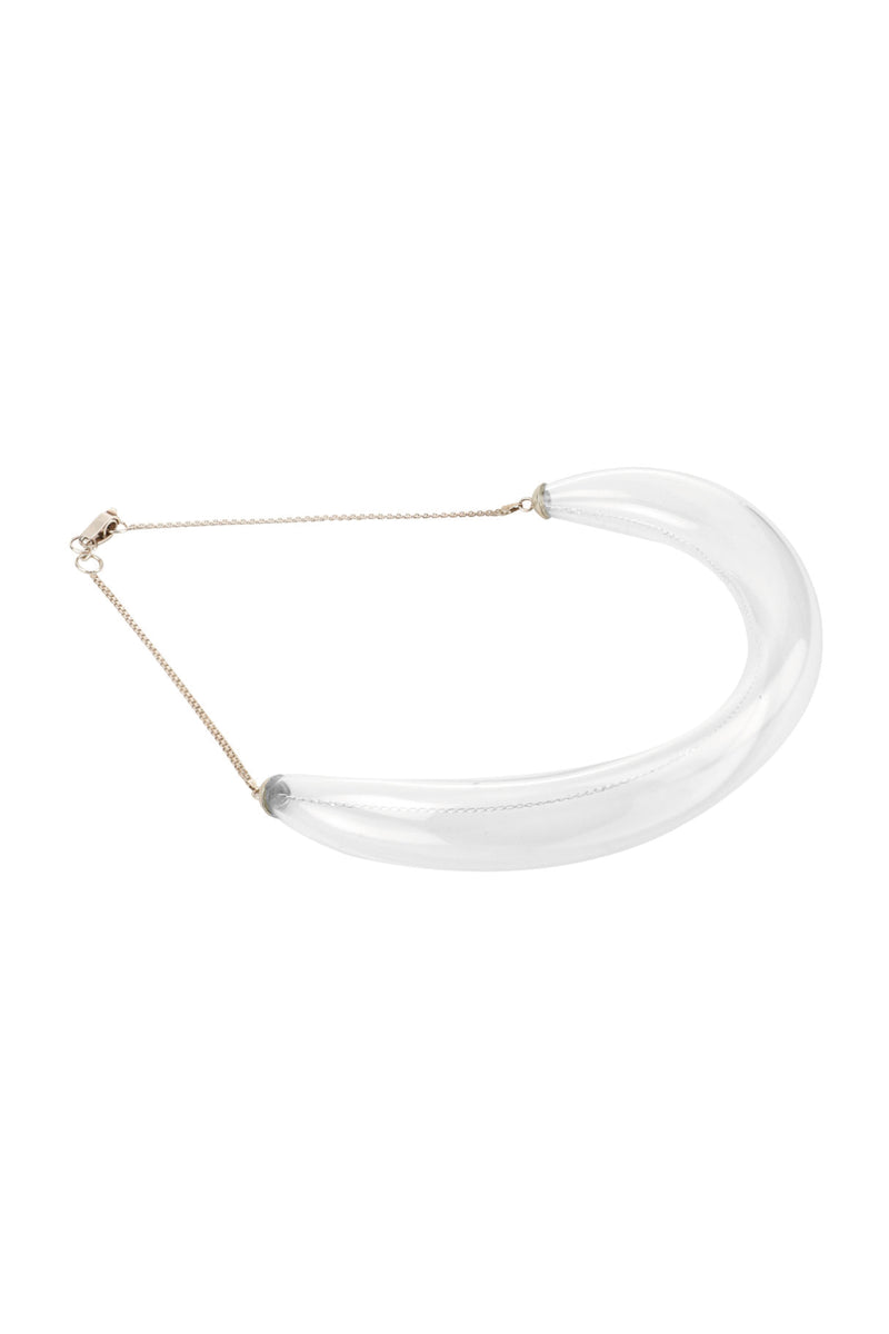 Thin glass choker necklace by MAZ Manuela Álvarez featuring a sleek, minimalist design with transparent glass elements.