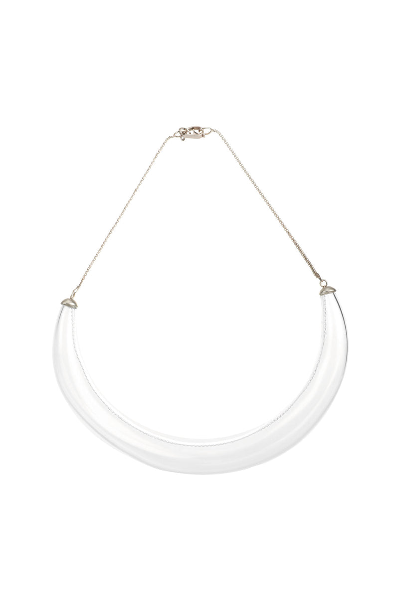 Thin glass choker necklace by MAZ Manuela Álvarez featuring a sleek, transparent design for elegant accessorizing.